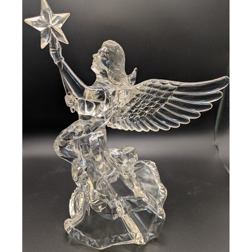 Clear Faceted Acrylic Angel Figurine Holding Star Christmas Tree Topper Decor